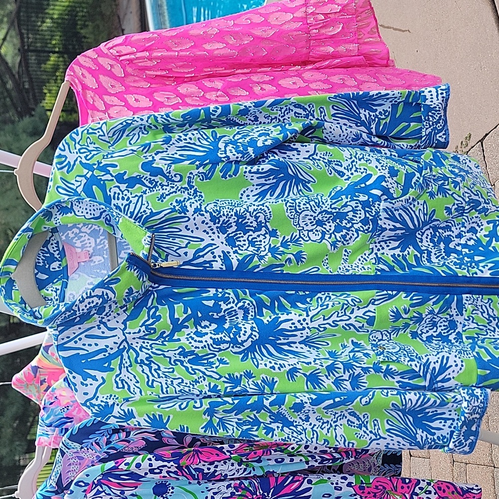 Lilly Pulitzer blue and green print zip down sweatshirt